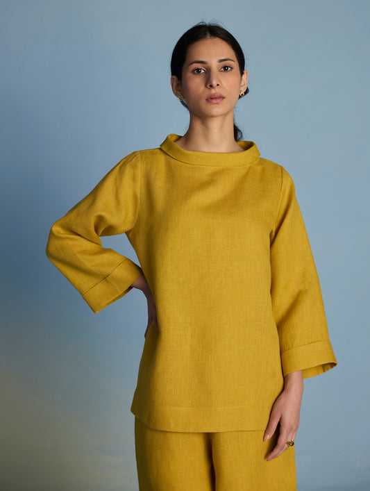 Ishi Boat-Neck Linen Top - Ochre